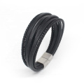 Men Jewelry Braided Genuine Leather Stainless Steel Bracelet